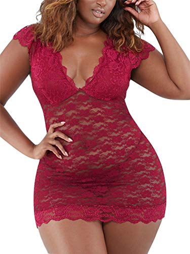 Women’s Plus Size Lace and Mesh Babydoll Nightdress